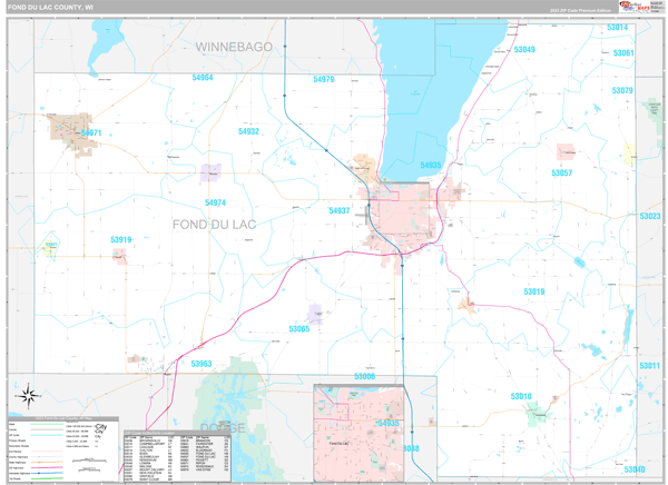Fond du Lac County, WI Wall Map Premium Style